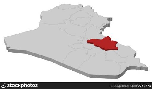 Map of Iraq, Wasit highlighted. Political map of Iraq with the several governorates where Wasit is highlighted.