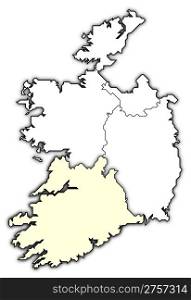Map of Ireland, Munster highlighted. Political map of Ireland with the several provinces where Munster is highlighted.
