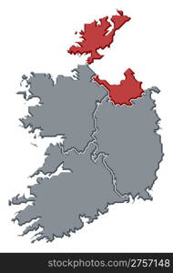 Map of Ireland, Ulster highlighted. Political map of Ireland with the several provinces where Ulster is highlighted.