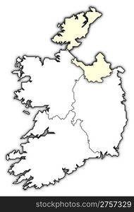 Map of Ireland, Ulster highlighted. Political map of Ireland with the several provinces where Ulster is highlighted.