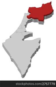 Map of Israel, Northern District highlighted. Political map of Israel with the several districts where Northern District is highlighted.