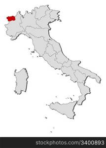 Map of Italy, Aosta Valley highlighted. Political map of Italy with the several regions where Aosta Valley is highlighted.
