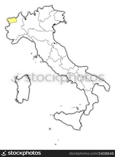 Map of Italy, Aosta Valley highlighted. Political map of Italy with the several regions where Aosta Valley is highlighted.