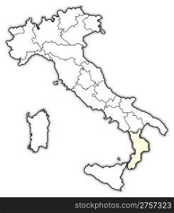Map of Italy, Calabria highlighted. Political map of Italy with the several regions where Calabria is highlighted.