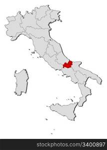 Map of Italy, Molise highlighted. Political map of Italy with the several regions where Molise is highlighted.