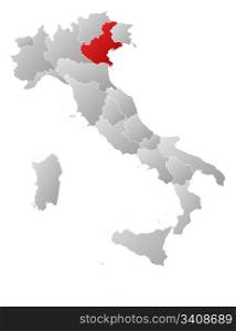 Map of Italy, Veneto highlighted. Political map of Italy with the several regions where Veneto is highlighted.