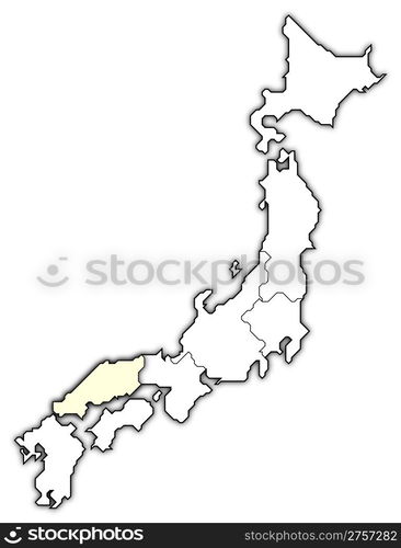 Map of Japan, Chugoku highlighted. Political map of Japan with the ...