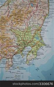 Map of Japan, focussed on capital city Tokyo