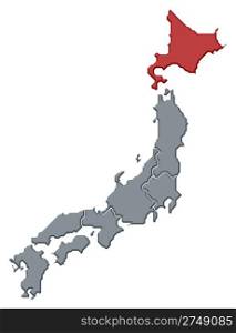 Map of Japan, Hokkaido highlighted. Political map of Japan with the several regions where Hokkaido is highlighted.
