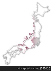 Map of Japan, Kanto highlighted. Political map of Japan with the several regions where Kanto is highlighted.