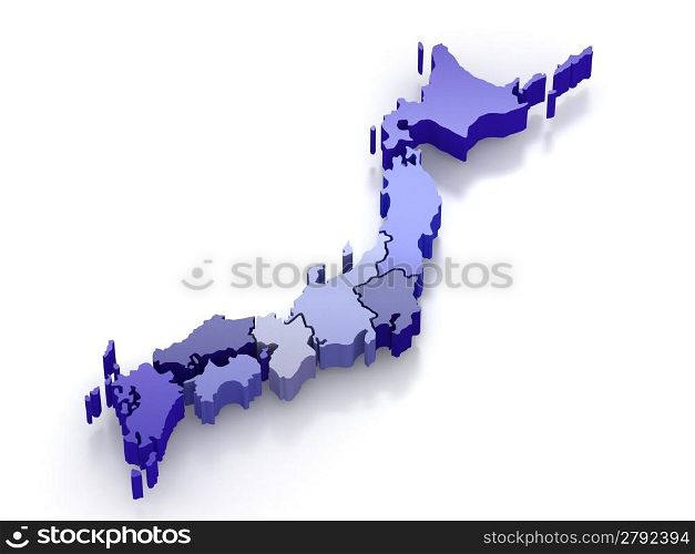 Map of Japan on white isolated background. 3d