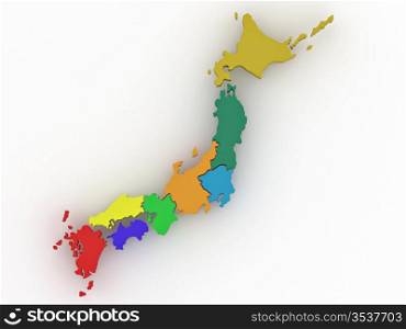 Map of Japan on white isolated background. 3d