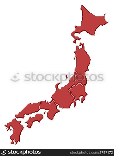Map of Japan. Political map of Japan with the several regions.