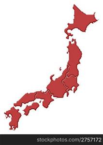 Map of Japan. Political map of Japan with the several regions.