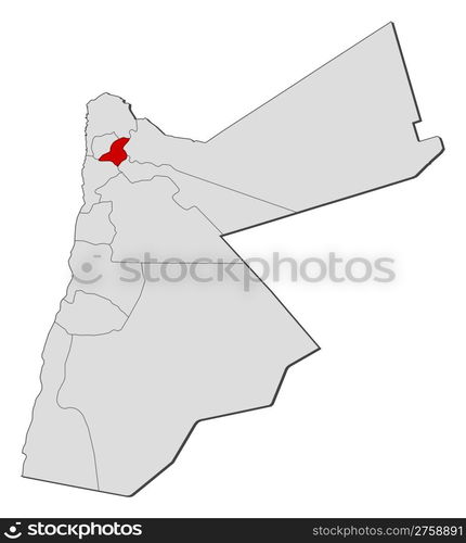 Map of Jordan, Jerash highlighted. Political map of Jordan with the ...