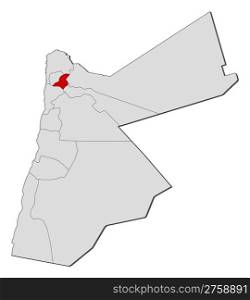 Map of Jordan, Jerash highlighted. Political map of Jordan with the several governorates where Jerash is highlighted.