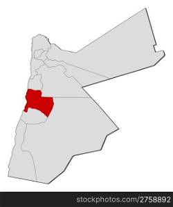Map of Jordan, Karak highlighted. Political map of Jordan with the several governorates where Karak is highlighted.