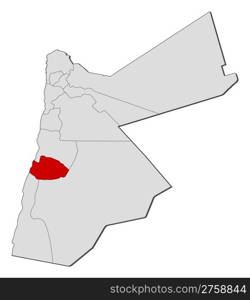 Map of Jordan, Tafilah highlighted. Political map of Jordan with the several governorates where Tafilah is highlighted.