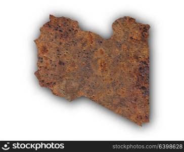 Map of Libya on rusty metal