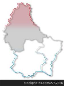 Map of Luxembourg, Diekirch highlighted. Political map of Luxembourg with the several districts where Diekirch is highlighted.