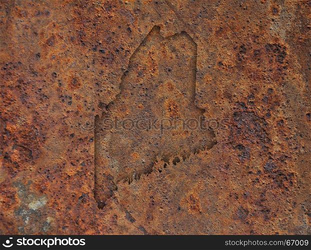 Map of Maine on rusty metal