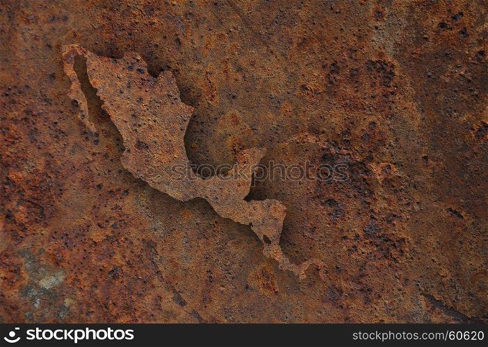 Map of Middle America on rusty metal