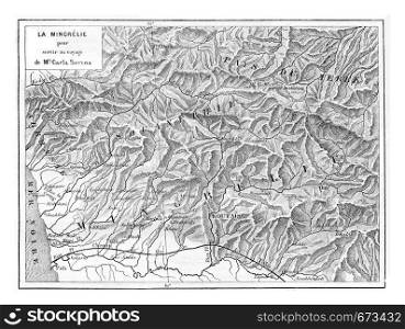 Map of Mingrelia in Svaneti, Georgia, vintage illustration. Le Tour du Monde, Travel Journal, 1881