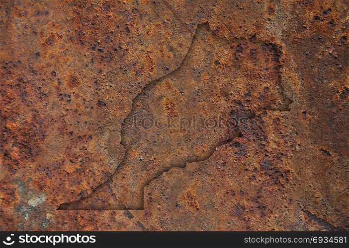 Map of Morocco on rusty metal