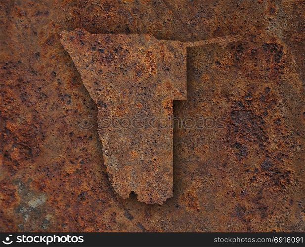 Map of Namibia on rusty metal
