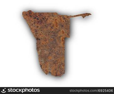 Map of Namibia on rusty metal