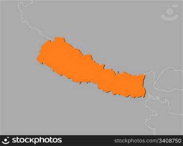 Map of Nepal. Political map of Nepal with the several zones.