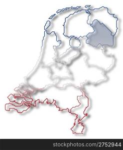 Map of Netherlands, Drenthe highlighted. Political map of Netherlands with the several states where Drenthe is highlighted.