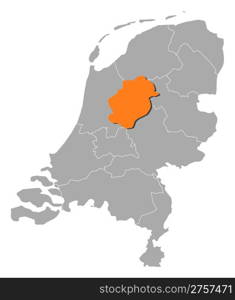 Map of Netherlands, Flevoland highlighted. Political map of Netherlands with the several states where Flevoland is highlighted.