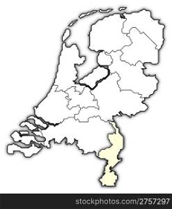 Map of Netherlands, Limburg highlighted. Political map of Netherlands with the several states where Limburg is highlighted.