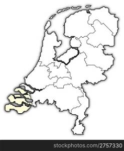 Map of Netherlands, Zeeland highlighted. Political map of Netherlands with the several states where Zeeland is highlighted.