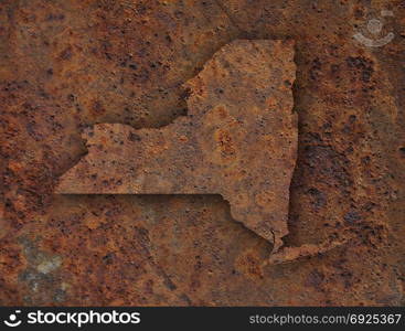 Map of New York on rusty metal