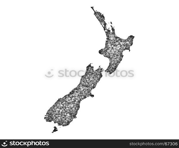 Map of New Zealand on poppy seeds