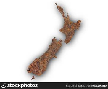 Map of New Zealand on rusty metal