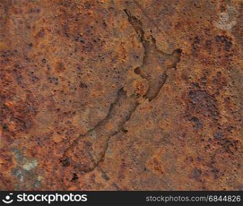 Map of New Zealand on rusty metal. Map of New Zealand on rusty metal,