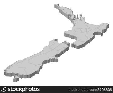 Map of New Zealand. Political map of New Zealand with the several regions.