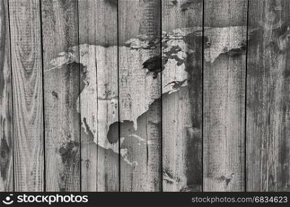 Map of North America on weathered wood