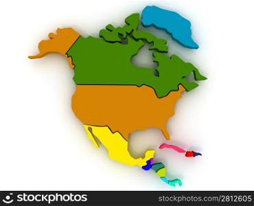 Map of northern america. 3d