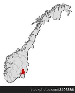 Map of Norway, Akershus highlighted. Political map of Norway with the several counties where Akershus is highlighted.