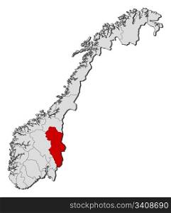 Map of Norway, Hedmark highlighted. Political map of Norway with the several counties where Hedmark is highlighted.