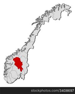 Map of Norway, Oppland highlighted. Political map of Norway with the several counties where Oppland is highlighted.