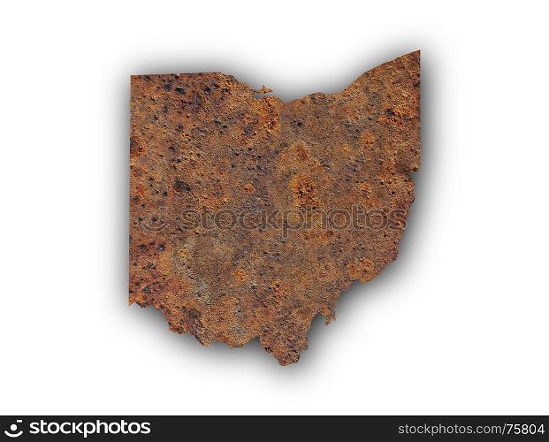 Map of Ohio on rusty metal