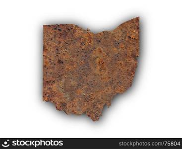Map of Ohio on rusty metal