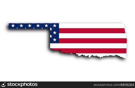 Map of Oklahoma filled with the national flag