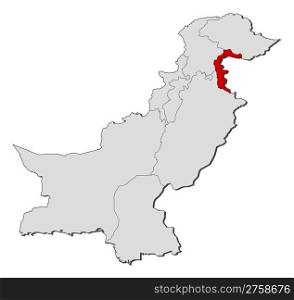 Map of Pakistan, Azad Kashmir highlighted. Political map of Pakistan with the several provinces where Azad Kashmir is highlighted.