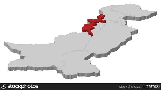 Map of Pakistan, Federally Administered Tribal Areas highlighted. Political map of Pakistan with the several provinces where Federally Administered Tribal Areas is highlighted.